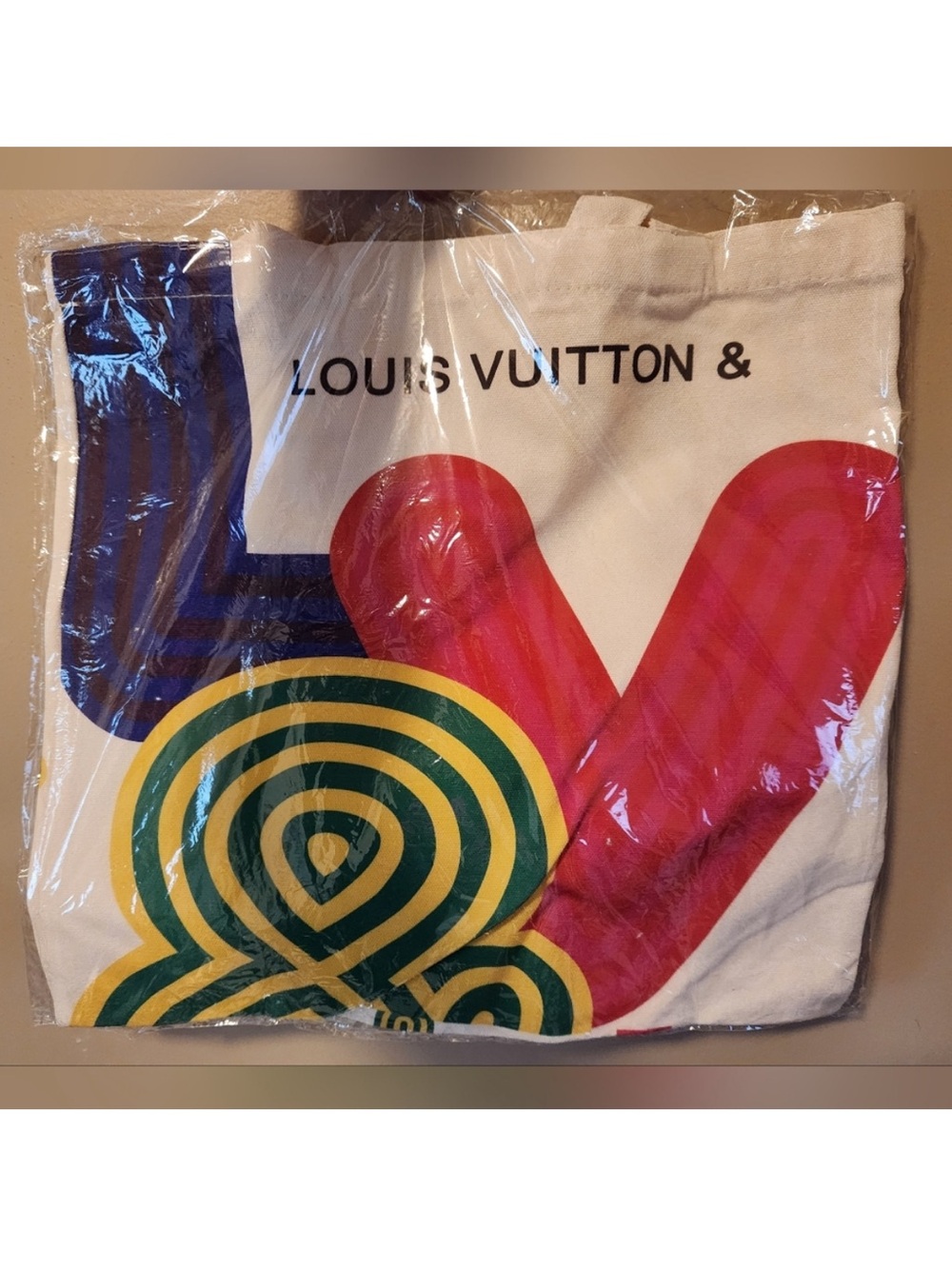 Louis Vuitton White Canvas Tote with LV Graphics
